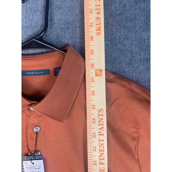 Perry Ellis Men's Rust Orange Cotton Polo Shirt Size Large - Picture 9 of 10